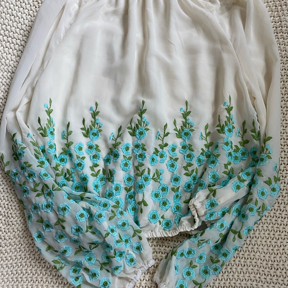 Free People Floral Embroidered Women's Top - Cream and Green - Picture 2 of 4